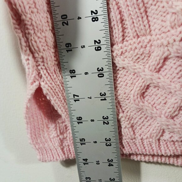 Aran Crafts Ireland, Medium, Pink Chunky Knit Merino Wool Long Hooded Cardigan - Picture 15 of 16